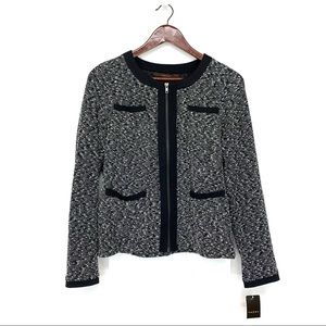 Fever Preppy Lightweight Full Zip Popcorn Texture Sweater Blazer Nwt Sz Medium